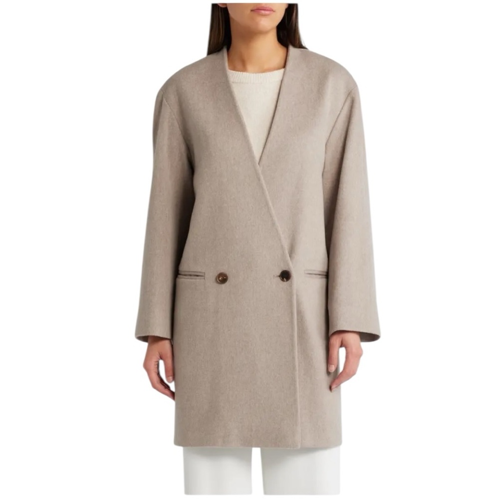 Fleurette Collarless Wool Coat Beach Gray Double Breasted Women’s 16 NWT